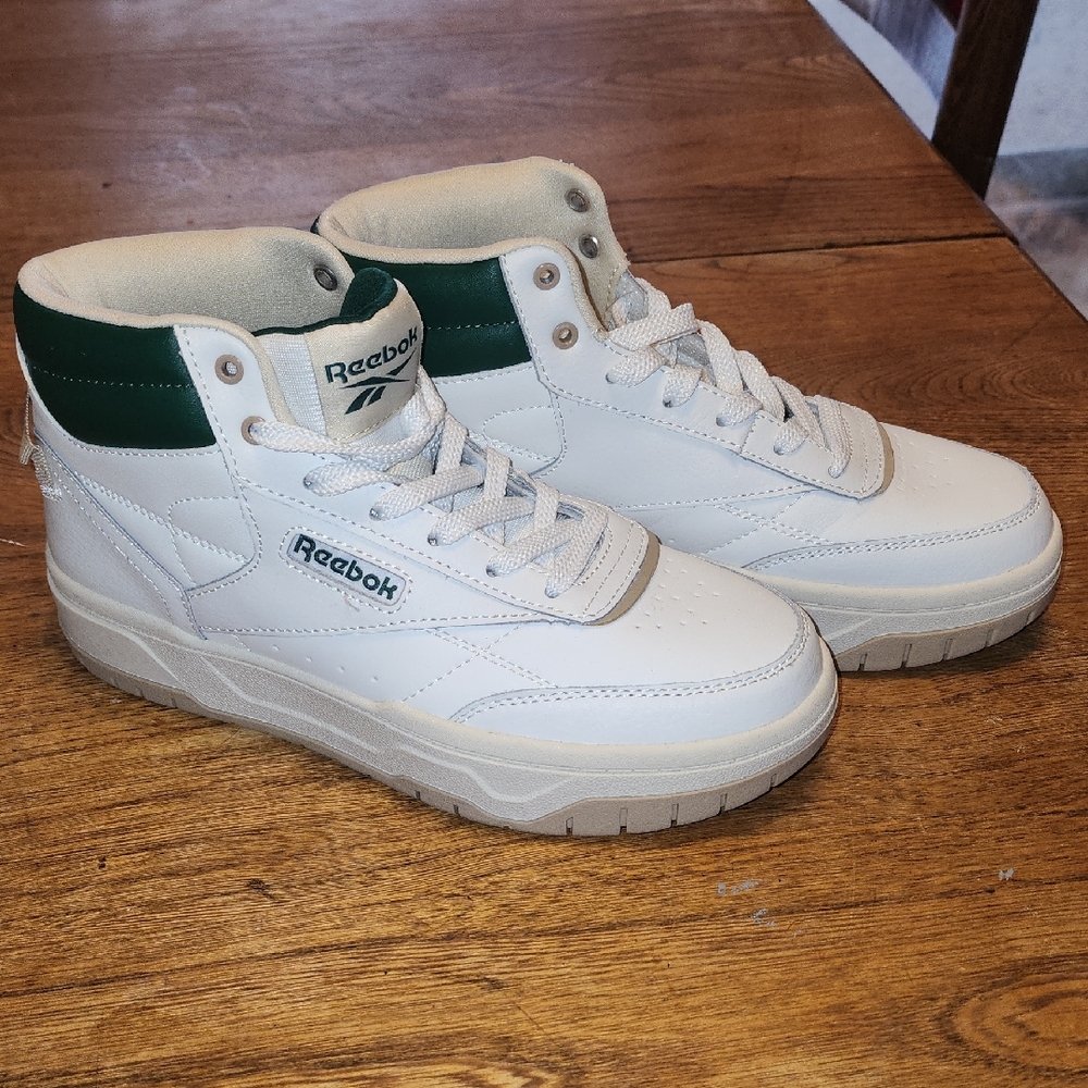 Reebok White and Green High-Top Sneakers